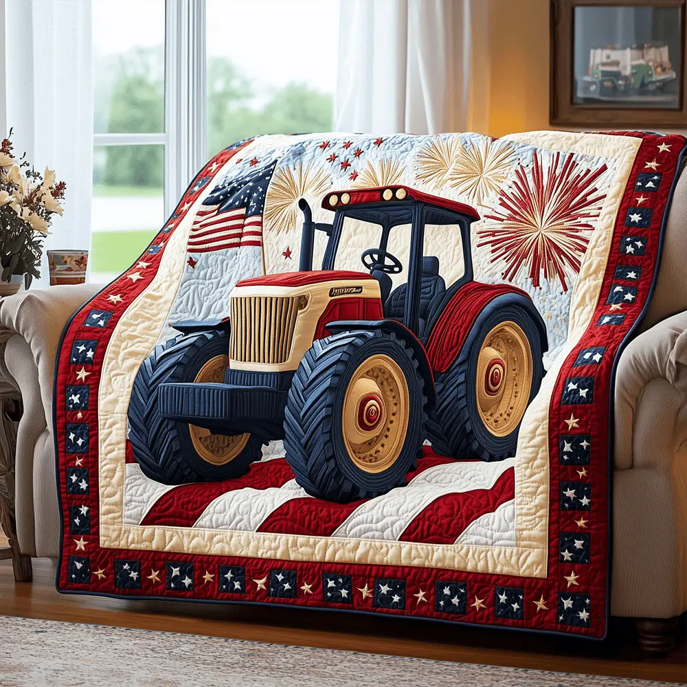 Rustic Tractor Quilted Blanket Patriotic Farmhouse Farmer Tractor Gifts For Dad Rustic Tractor Quilted Blanket Patriotic Farmhouse Farmer Tractor Gifts For Dad - Image 1