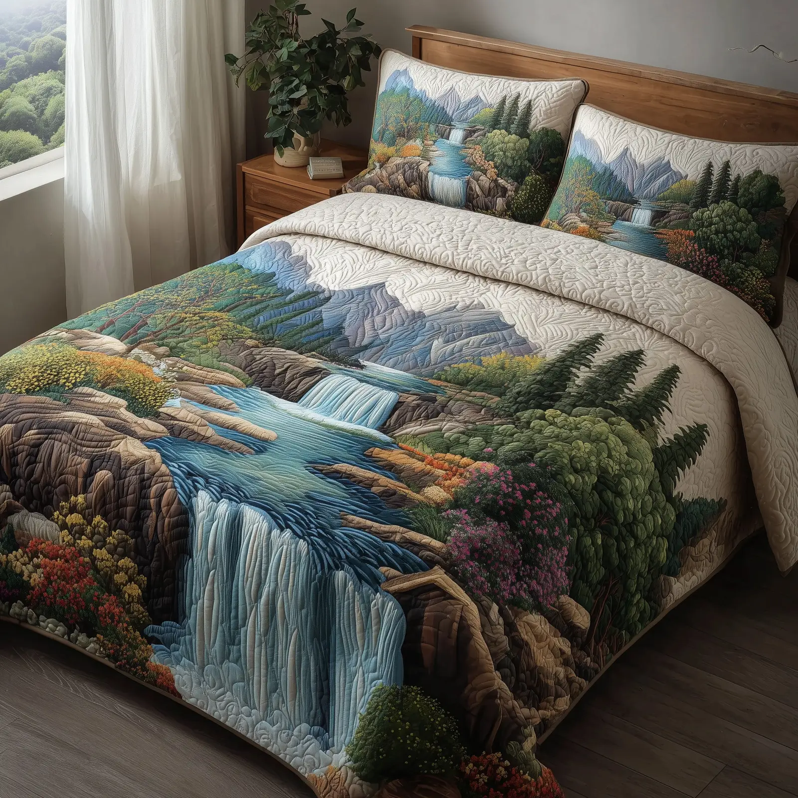 Rustic Waterfall Quilted Bedding Set New Home Gift
