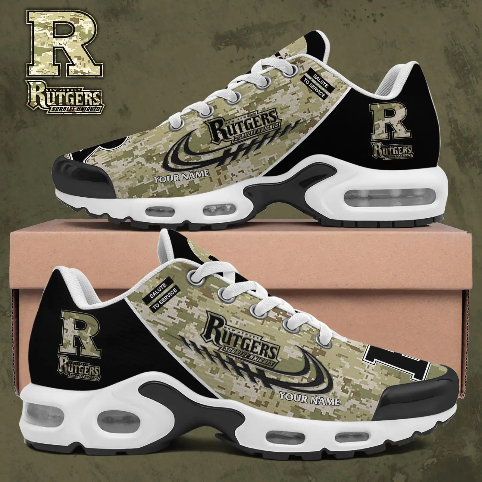 Rutgers Scarlet Knights 2026 Custom Name Camouflage Air Max Shoes & Air Cushion Sneakers