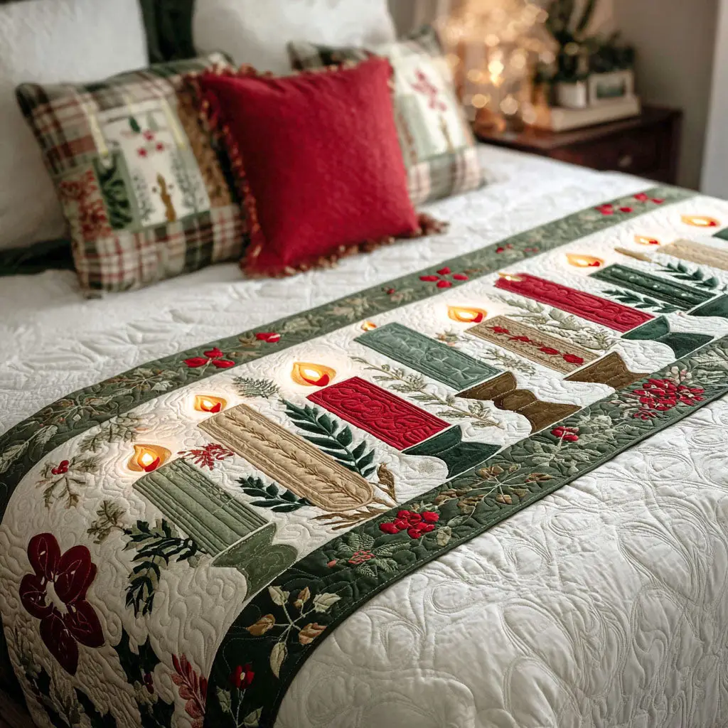 Sacred Flame Quilted Bed Runner Sacred Flame Design Christian Family Gift