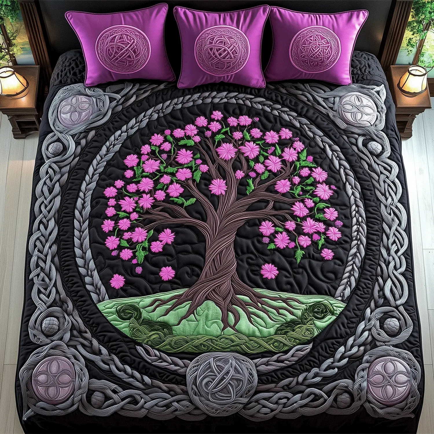 Sacred Growth Quilted Bedding Set Special Home Gift Idea for Comfortable Living
