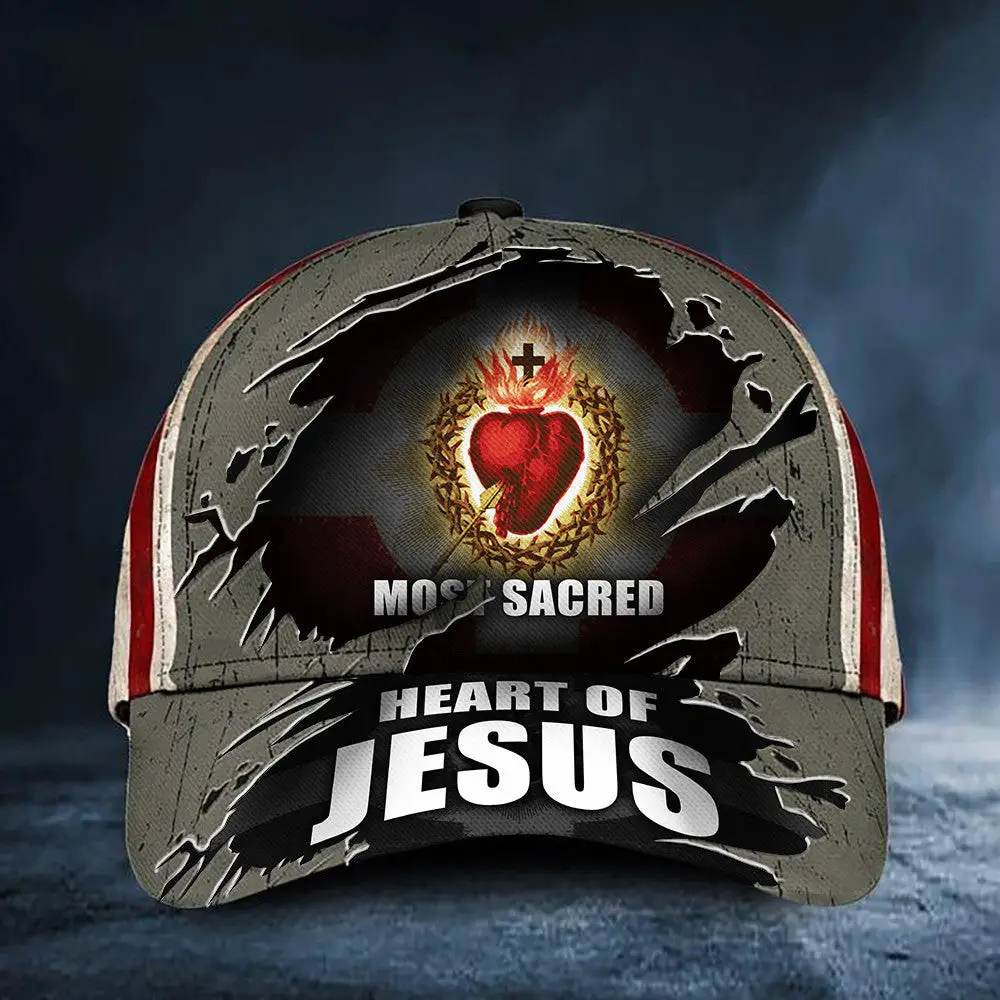 Sacred Heart Of Jesus Hat Christian Hat American Flag Cap Gifts For Dad -WearandDecor