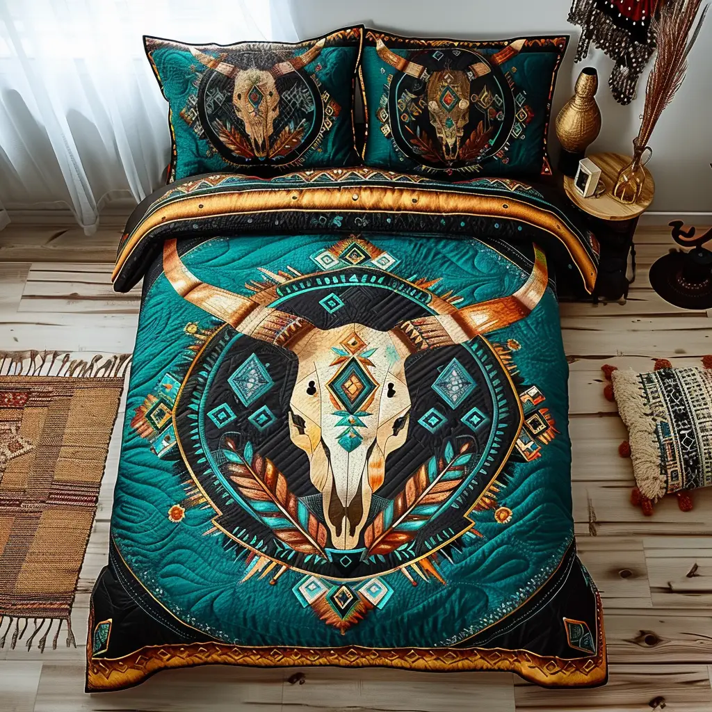 Sacred Skull Quilted Bedding Set Luxury Bedding Set with Pillow Covers Included