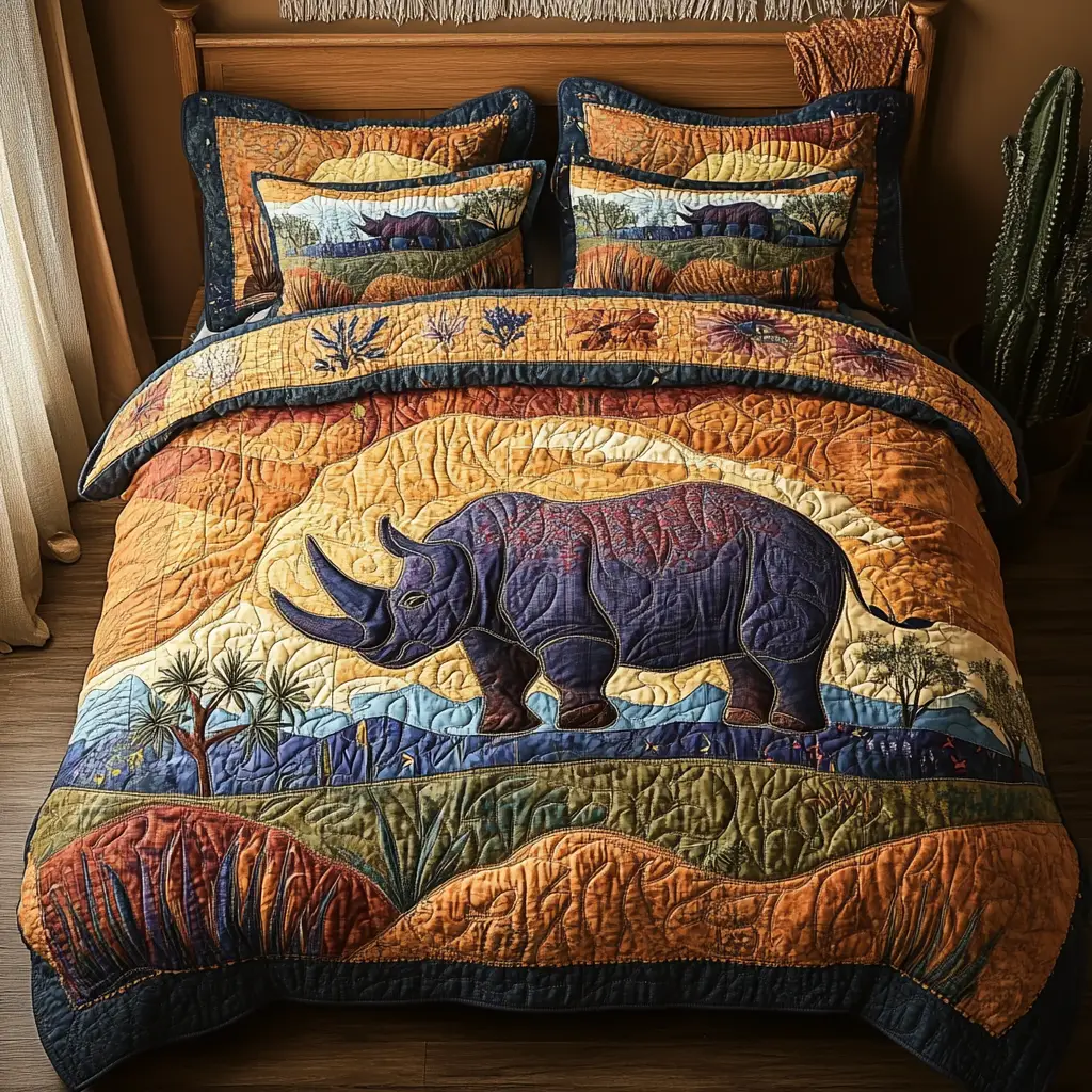 Safari King Quilted Bedding Set Best Comforter Sets Rhino Themed Gifts Safari King Quilted Bedding Set Best Comforter Sets Rhino Themed Gifts - Image 1