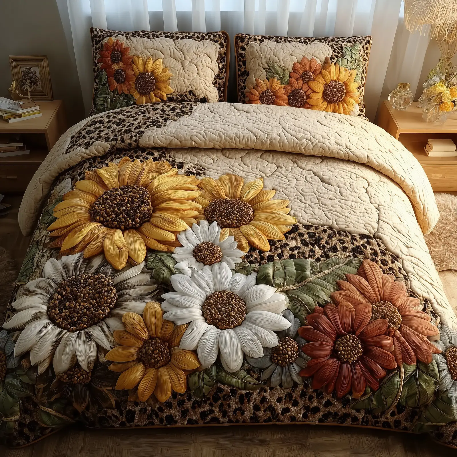 Safari Sunflower Quilted Bedding Set Home Decor Collection