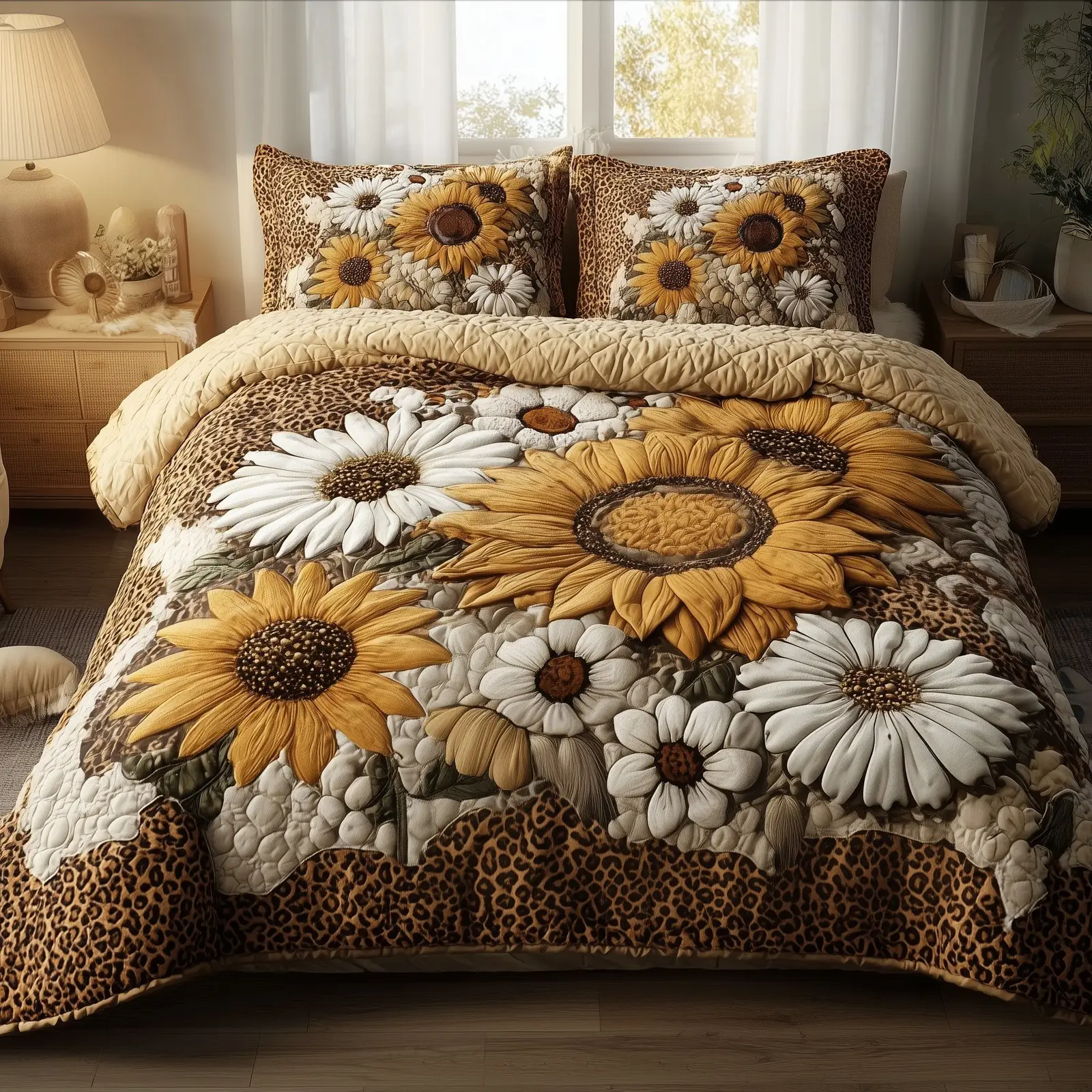 Safari Sunflower Quilted Bedding Set Soft & Smooth