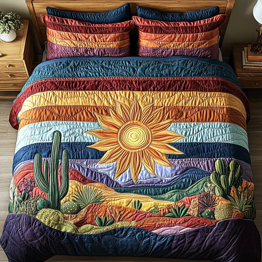 Saguaro Dreams Quilted Bedding Set Best Christmas Duvet Cover Set Gift For Cactus Lover