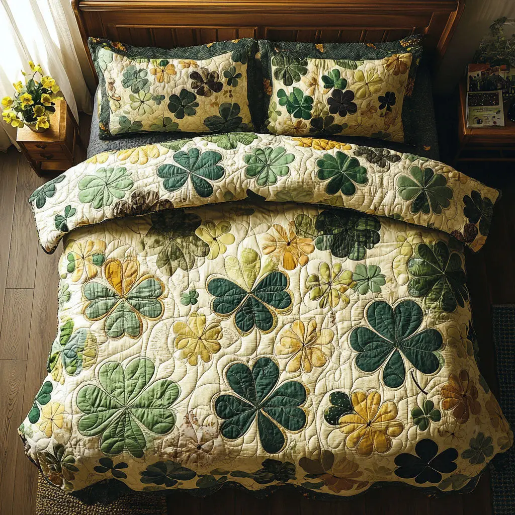Saint Patrick Clover Quilted Bedding Set Bedding Ideas St Patrick's Day Gifts Idea For Dad