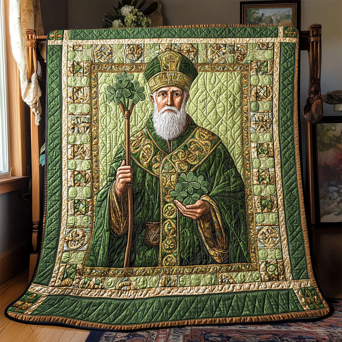 Saint Patrick Quilt Luxury Throw Blankets Stepdad Gifts For Father's Day Saint Patrick Quilt Luxury Throw Blankets Stepdad Gifts For Father's Day - Image 1