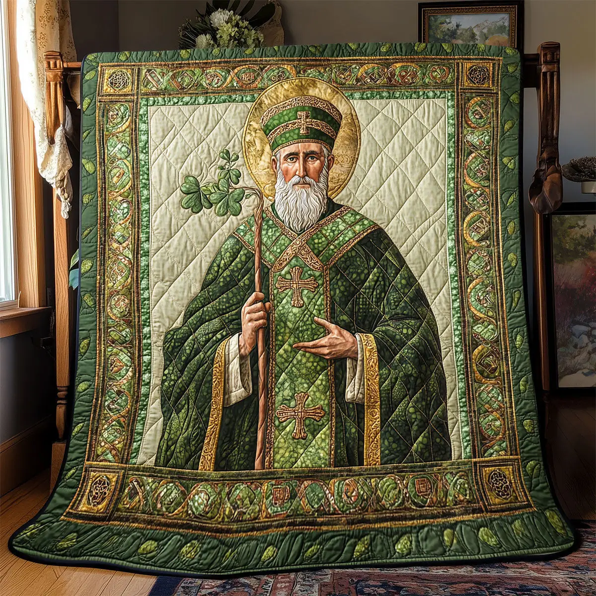 Saint Patrick Quilted Blanket Trendy Home Decor St Patricks Day Presents For Girlfriend Saint Patrick Quilted Blanket Trendy Home Decor St Patricks Day Presents For Girlfriend - Image 1