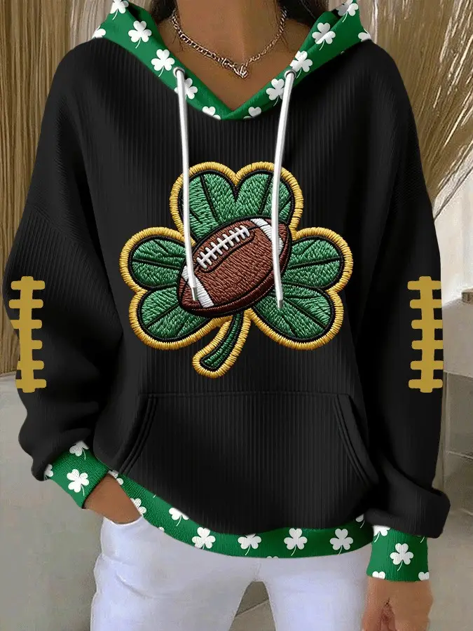 Saint Patrick's Day Hoodie Irish Shamrock With Ball Beautiful Football Clothes For Women