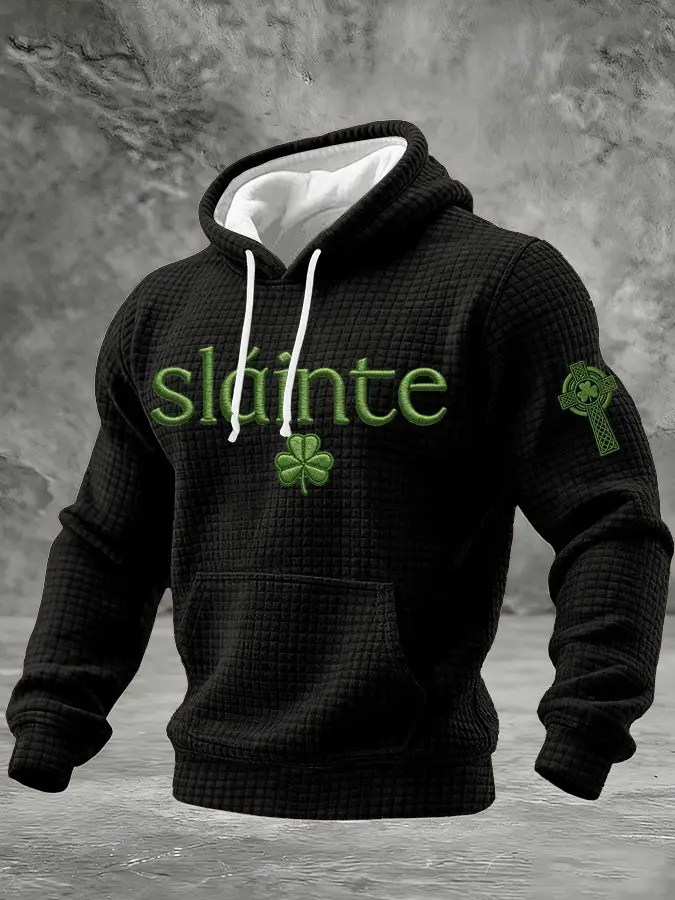 Saint Patrick's Day Hoodie Slainte Irish Shamrock Cross Faith Clothes For Parents