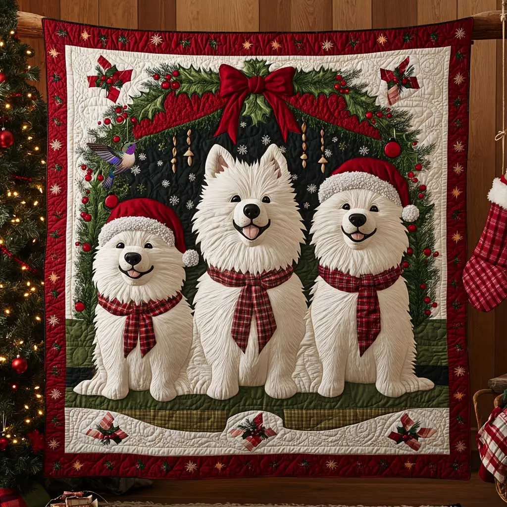 Samoyed Holiday Cheer Quilt Thoughtful Holiday Gift Featuring Quilt Blanket