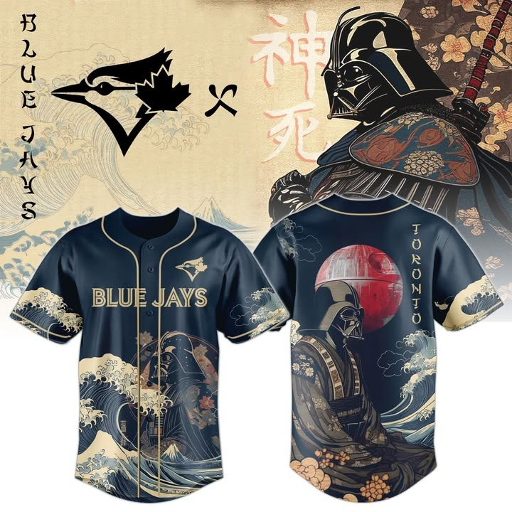 Samurai Vader x Blue Jays Jersey Jersey Edo Art Ukiyo-e Waves Star Wars Fan Gifts For Him Samurai Vader x Blue Jays Jersey Jersey Edo Art Ukiyo-e Waves Star Wars Fan Gifts For Him - Image 1