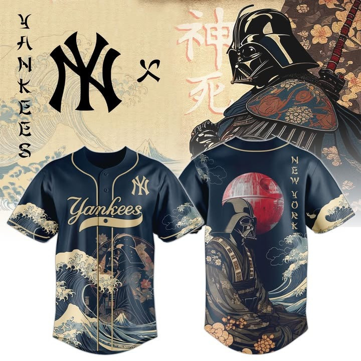 Samurai Vader x Yankees Jersey Jersey Edo Art Ukiyo-e Waves Star Wars Gifts For Fans Samurai Vader x Yankees Jersey Jersey Edo Art Ukiyo-e Waves Star Wars Gifts For Fans - Image 1