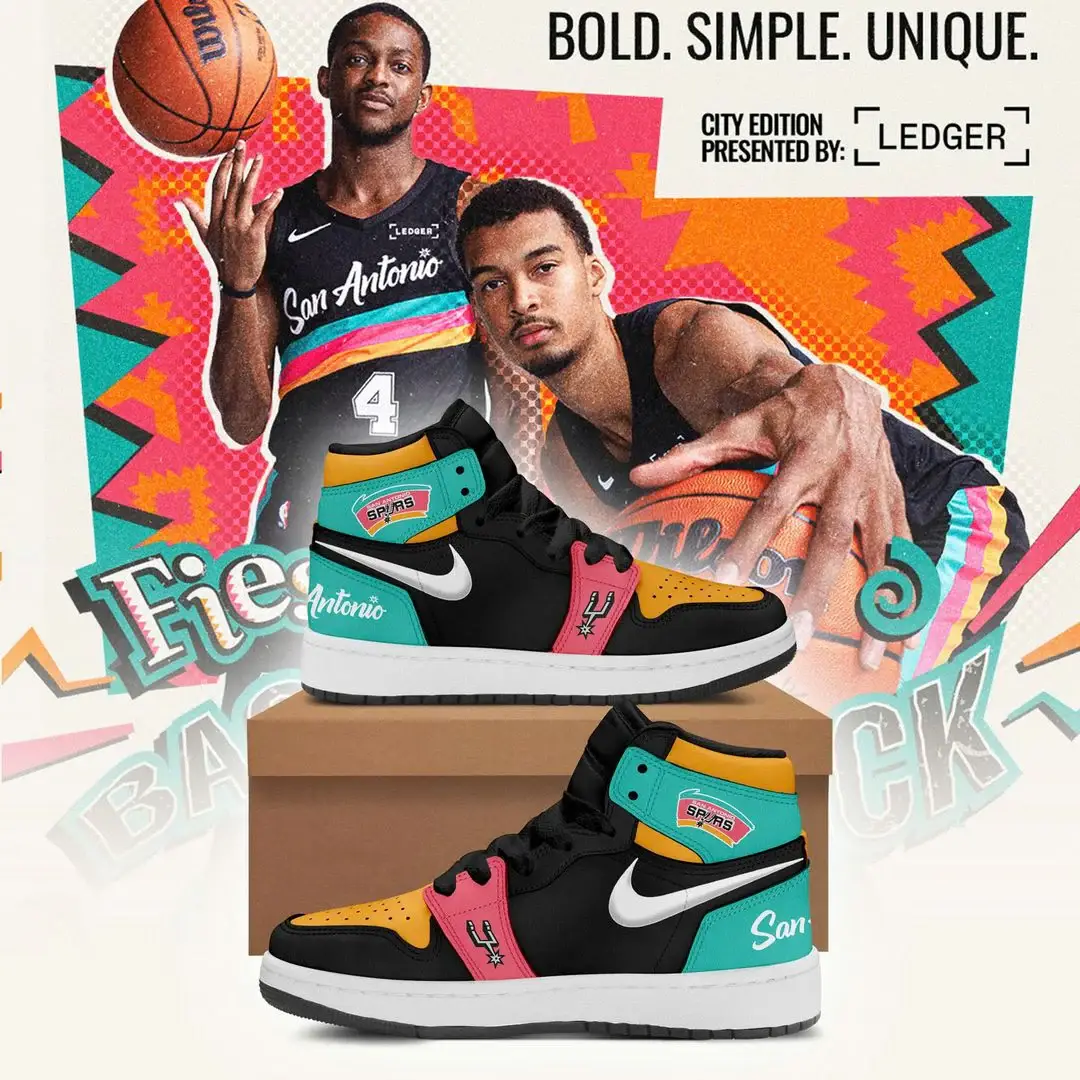 San Antonio Spurs Back To Black City AJ1 Sneakers Father's Day Gift for Husband