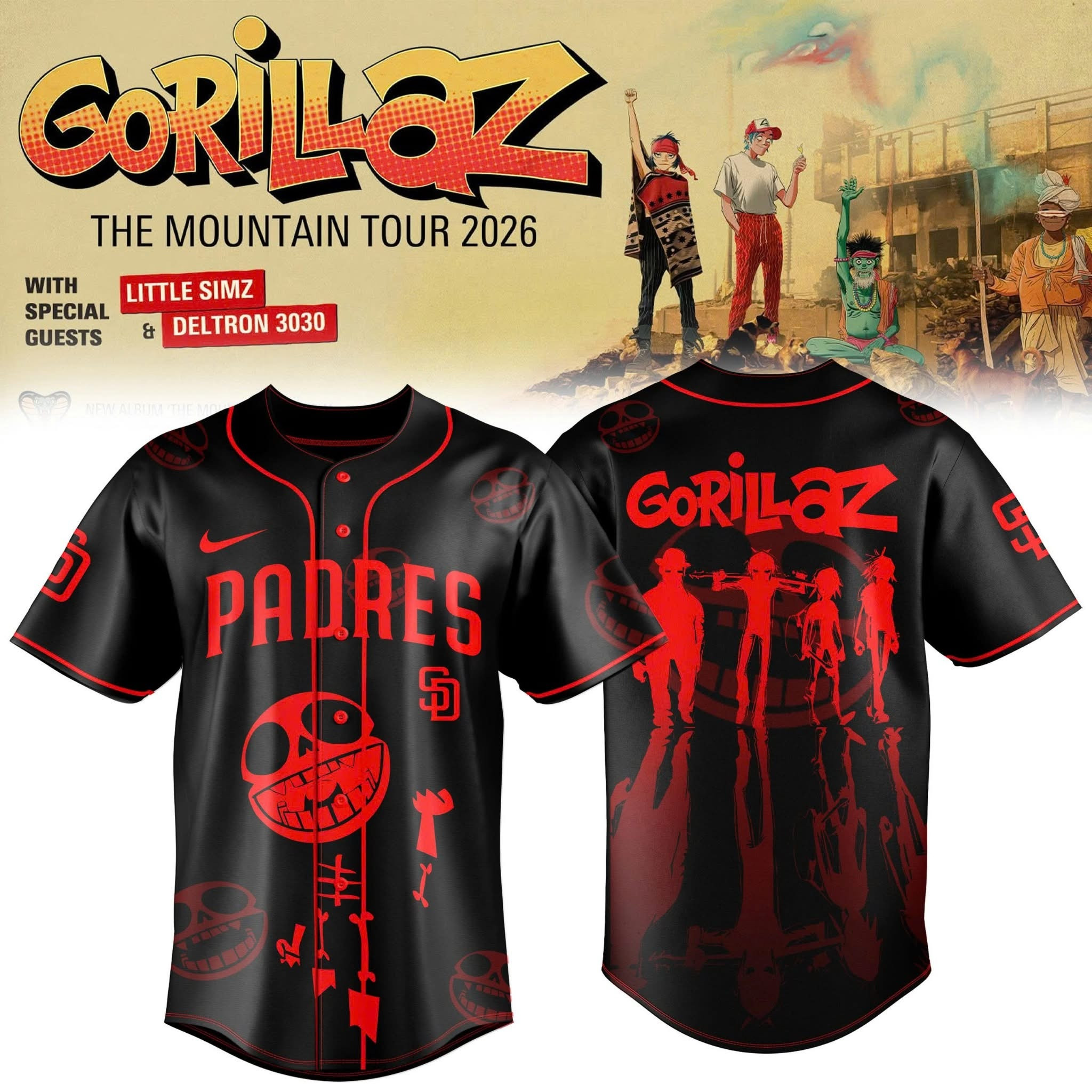 San Diego Padres Gorillaz The Mountain Tour 2026 Coastal Jersey San Diego Padres Fan Merch