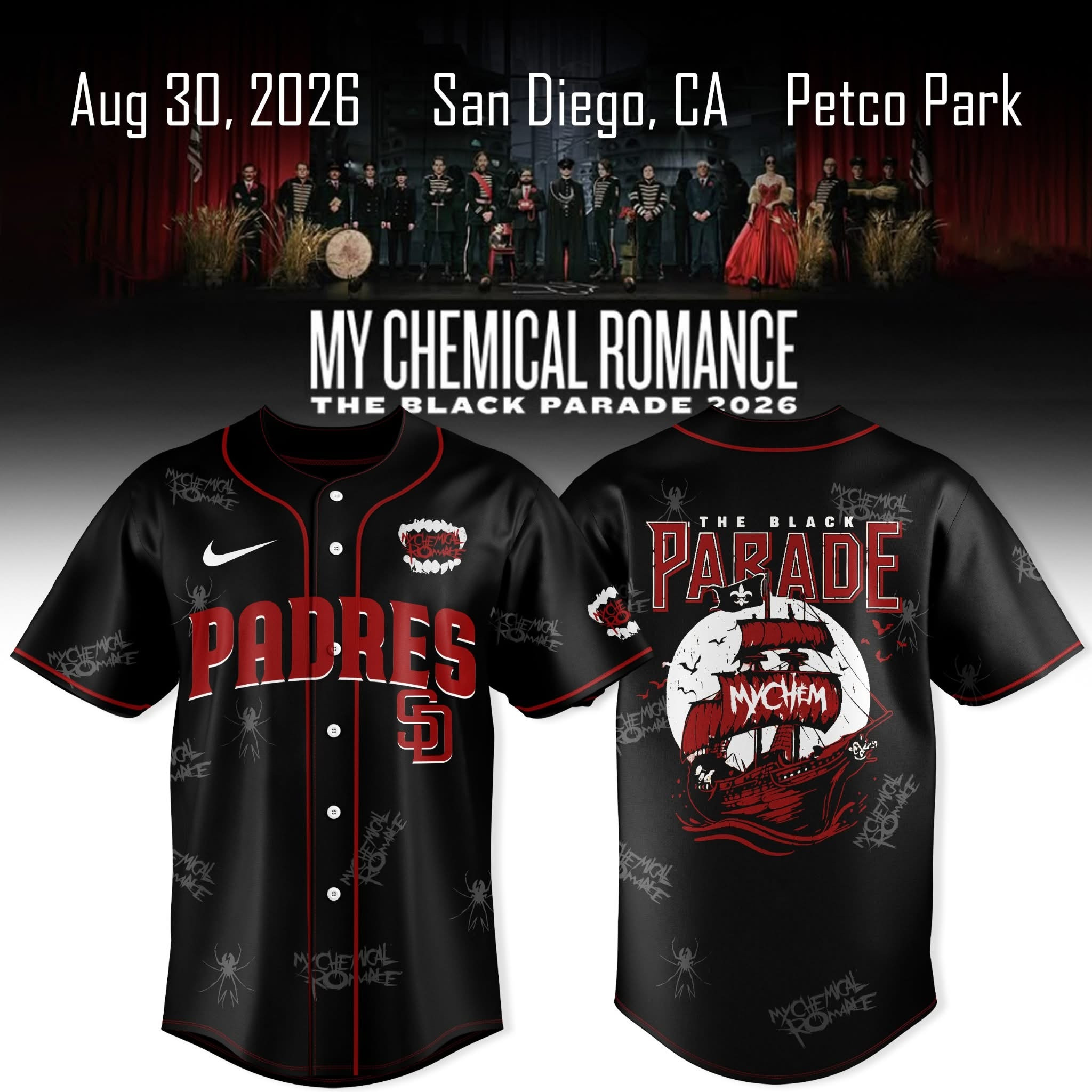 San Diego Padres X My Chemical Romance Merch The Black Parade 2026 Jersey Gift Ideas For Fan