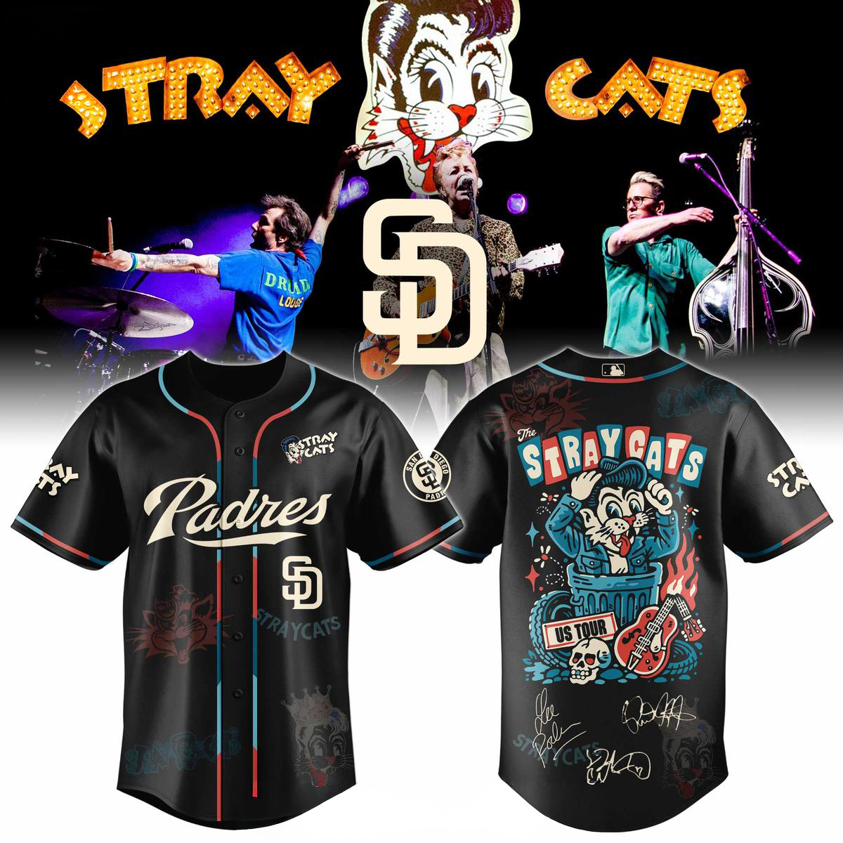 San Diego Padres x Stray Cats US Tour 2026 Jersey Padres Merch Gifts For Baseball Fans