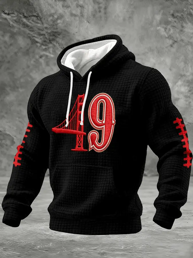San Francisco Football Merch 49ers Waffle Hoodie Print Men's Apparel for Fans
