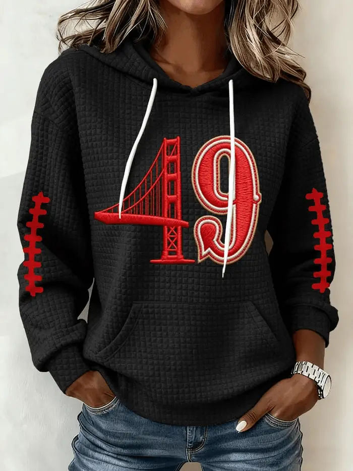 San Francisco Football Merch 49ers Waffle Hoodie Print Niner Faithful Clothing