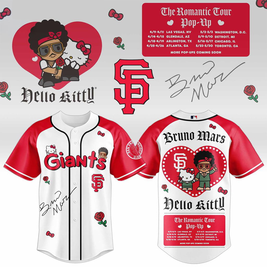 San Francisco Giants Bruno Mars X Hello Kitty 2026 The Romantic Tour Jersey SF Giants Merch