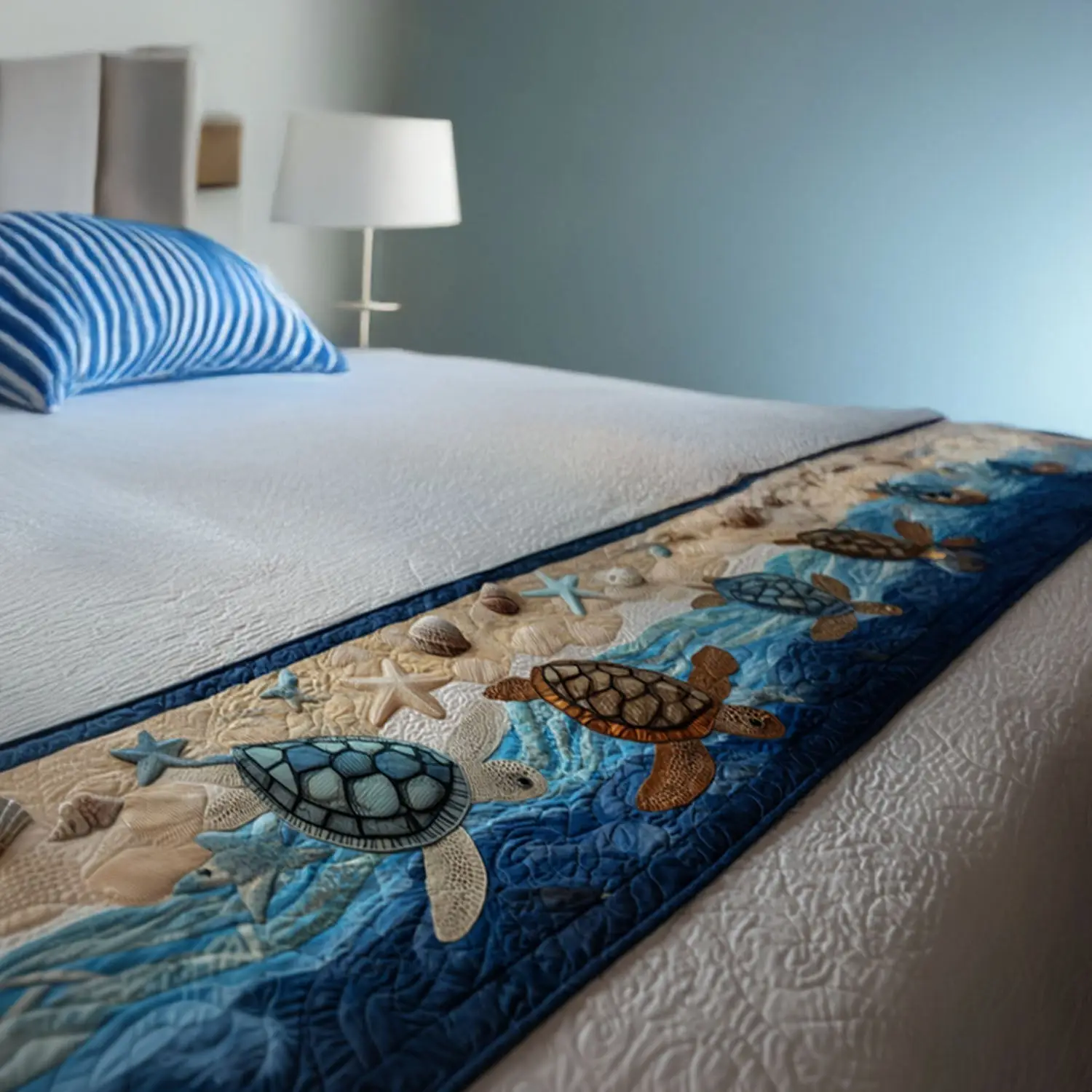 Sand and Sea Quilted Bed Runner Sand & Sea Blend Beach Home Gift
