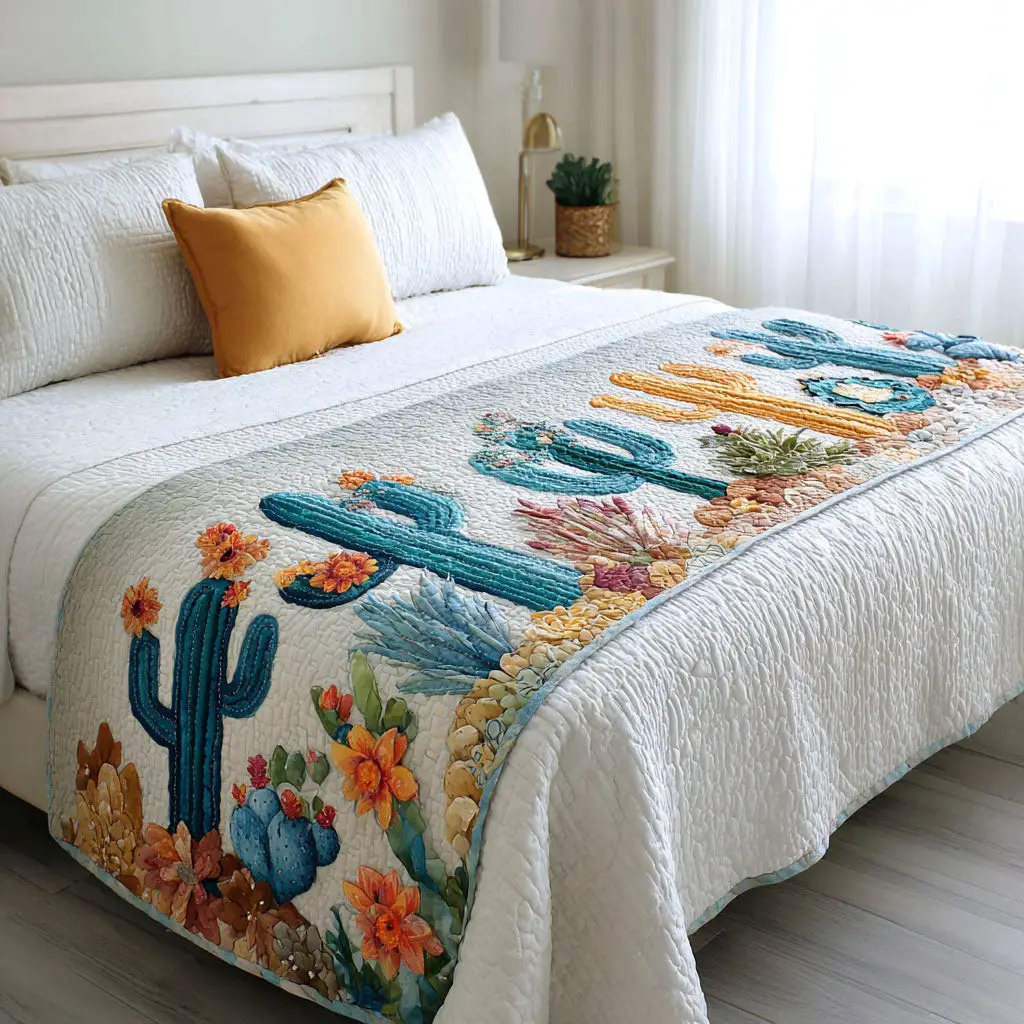 Sandy Blossoms Quilted Bed Runner Sandy Blossoms Sunset Floral Gift