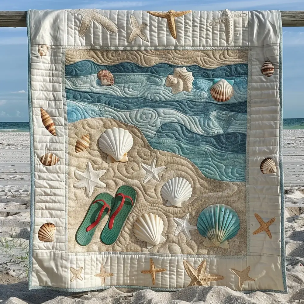 Sandy Shores Beach Quilted Blanket Ocean Seashells Coastal Art Cozy Throw Best Gift For Beach Lovers Sandy Shores Beach Quilted Blanket Ocean Seashells Coastal Art Cozy Throw Best Gift For Beach Lovers - Image 1
