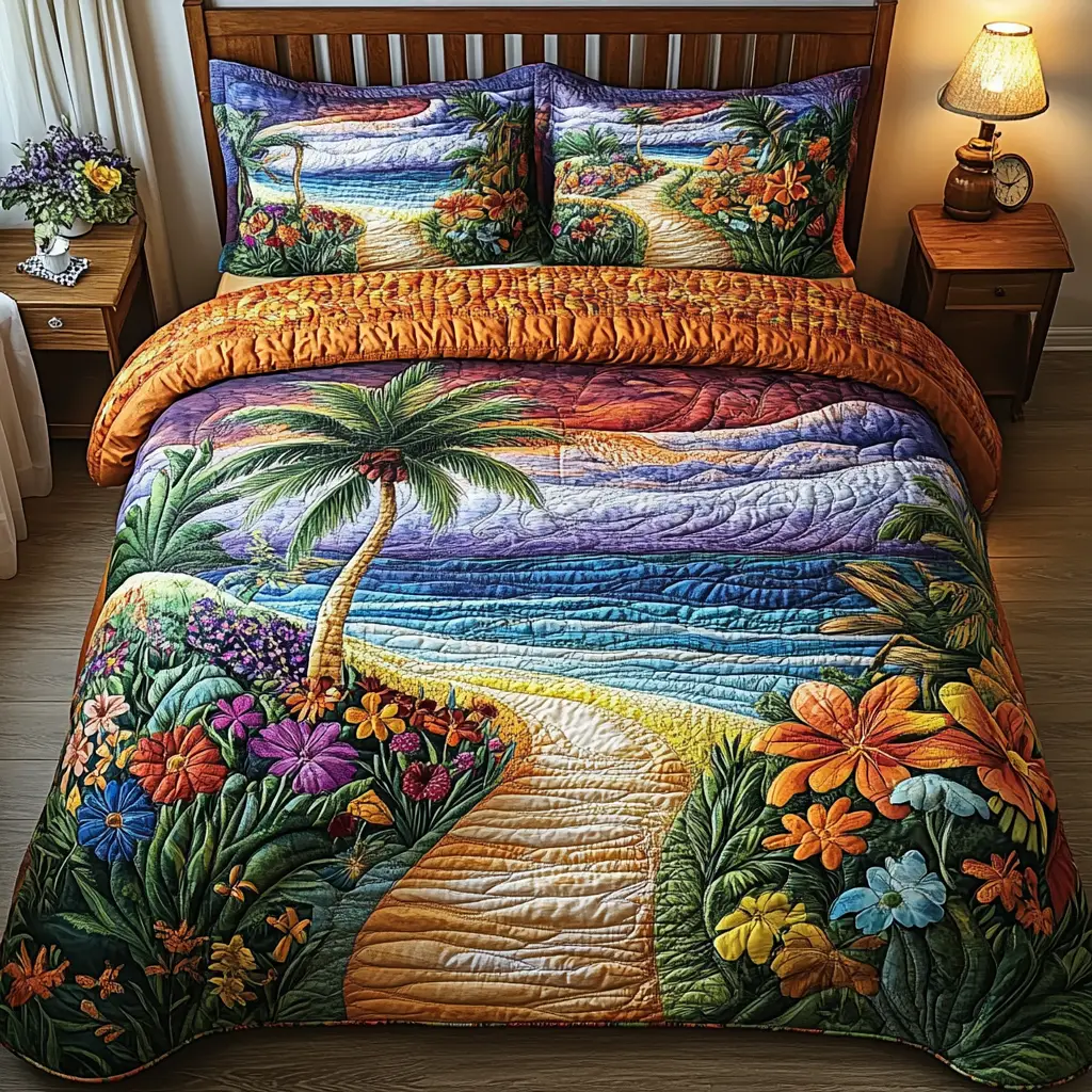 Sandy Toes Quilted Bedding Set Special Home Gift Idea for Comfortable Living