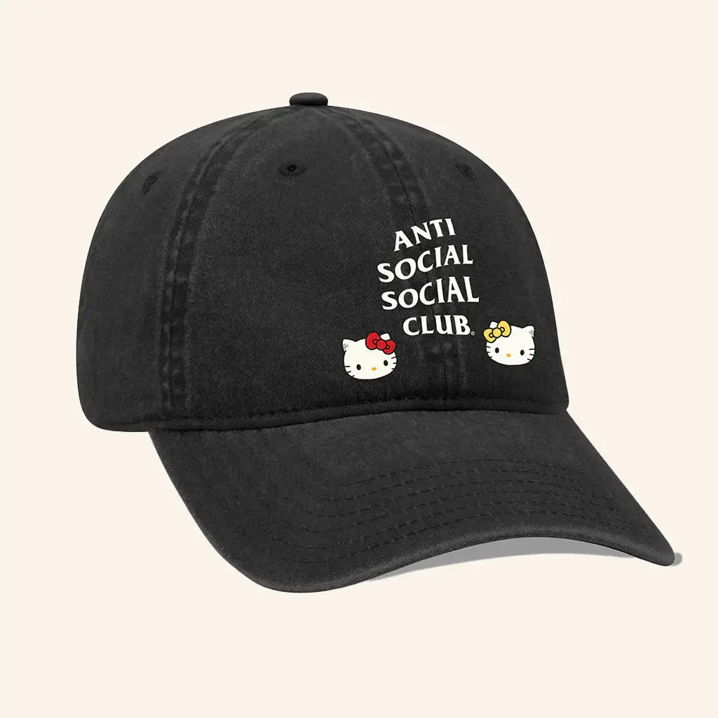 Sanrio Merch Embroidered Anti Social Social Club X Hello Kitty Hat Gifts For Girlfriend - WearandDecor