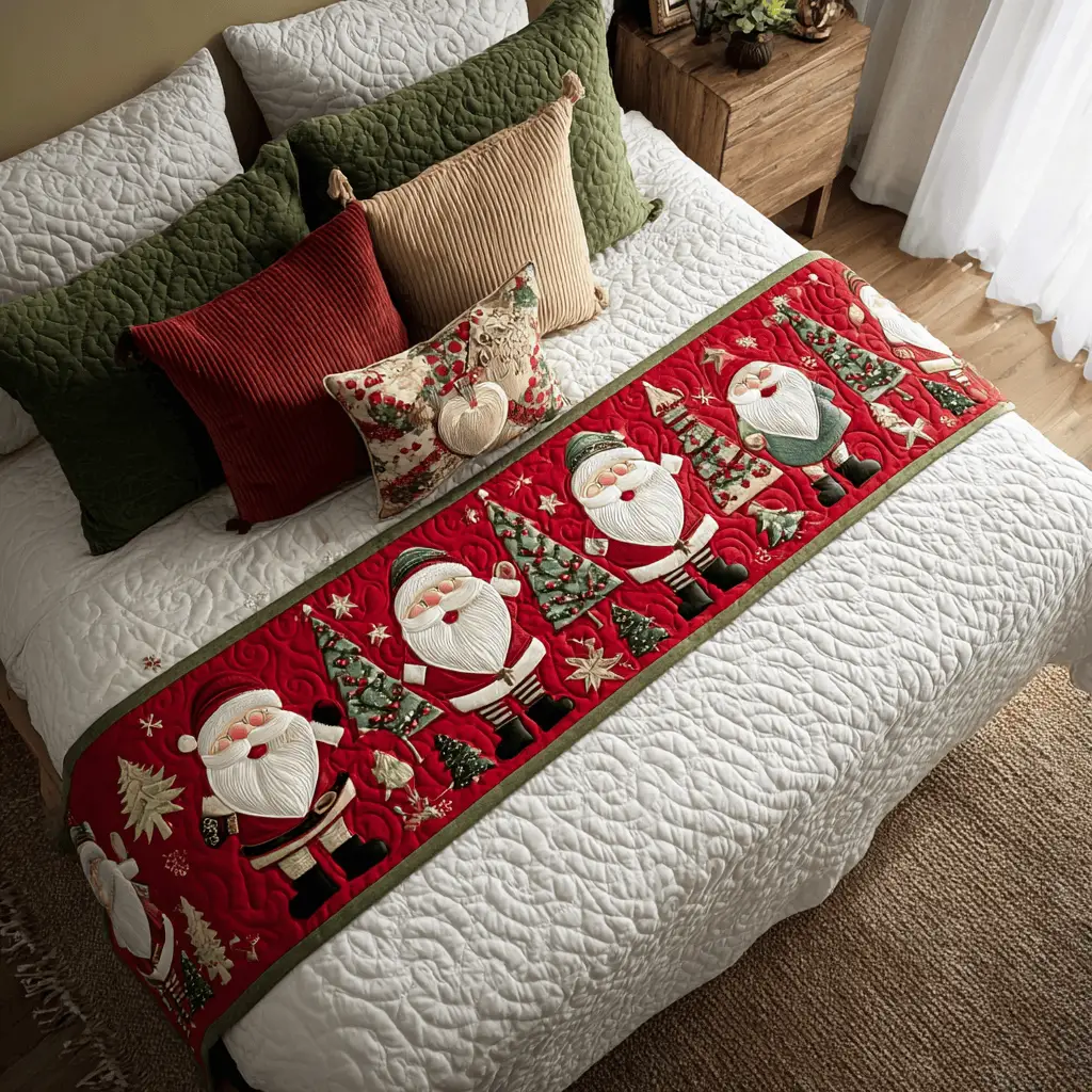 Santa Charm Quilted Bed Runner Santa Charm Scene Christmas Gift for Wife