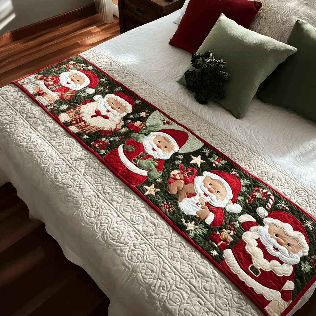 Santa Cheer Quilted Bed Runner Santa Cheer Festive Christmas Gift