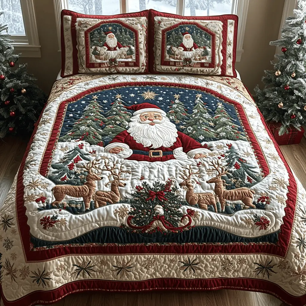Santa Christmas Joyride Quilted Bedding Set Best Bedding Sets Best Father's Day Gifts For Dad