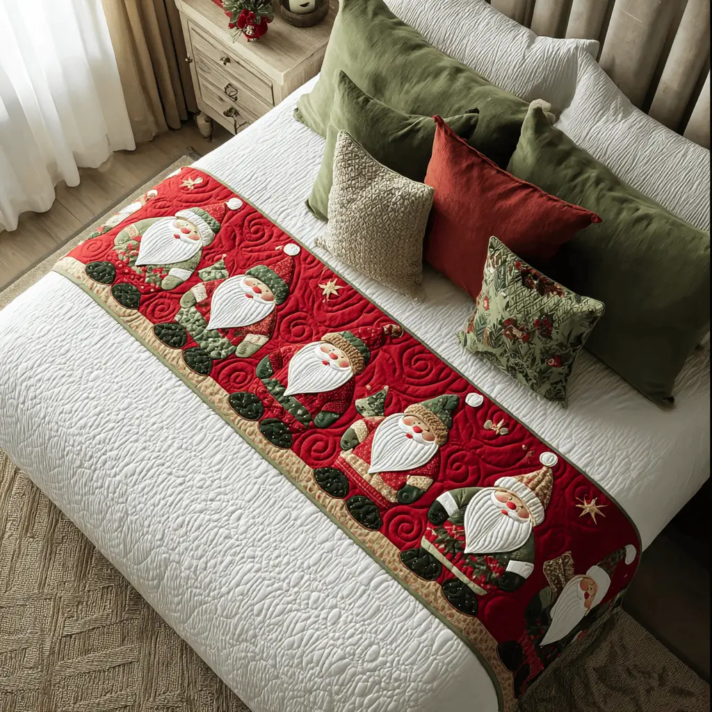 Santa Glow Quilted Bed Runner Santa Glow Scene Christian Holiday Gift