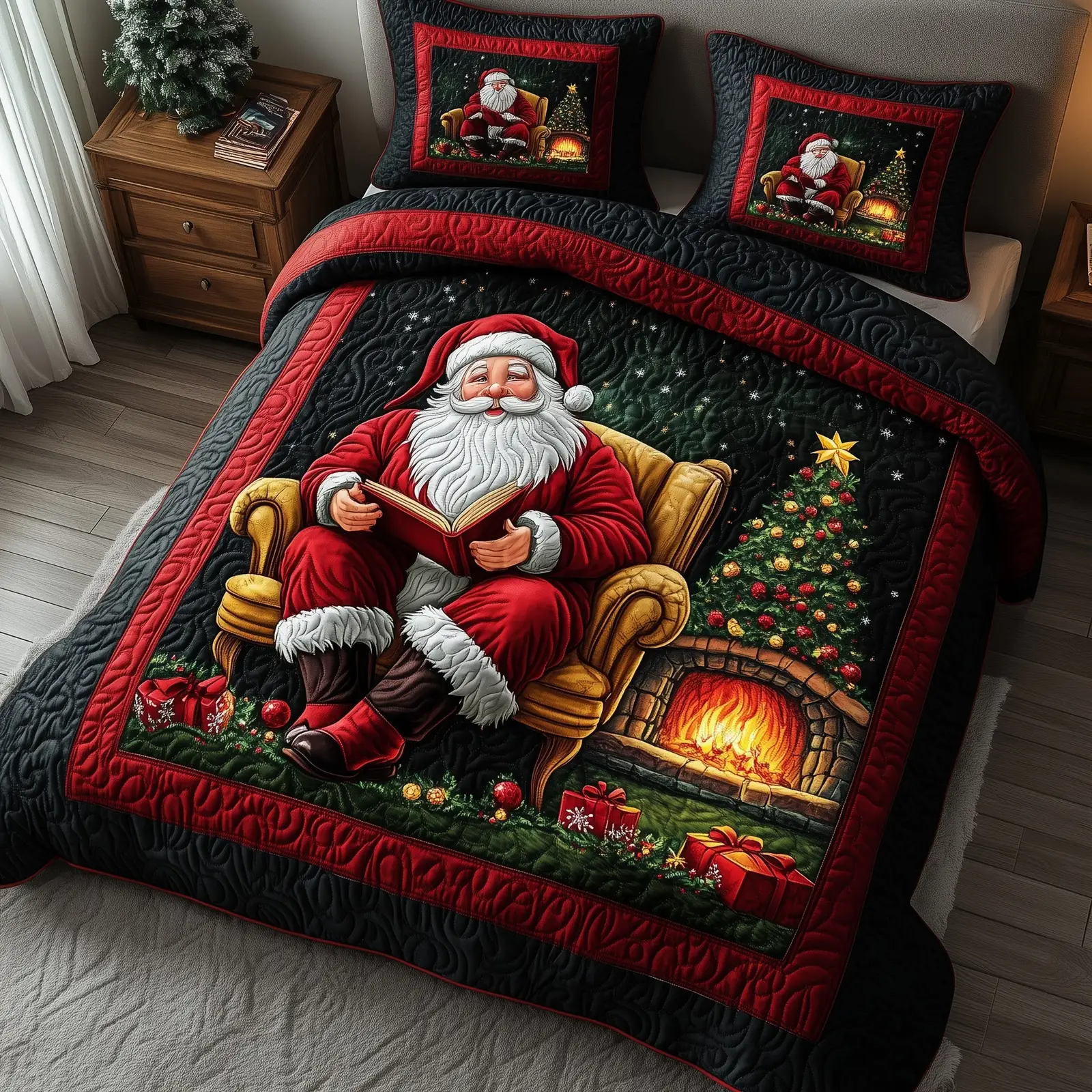 Santa Home Christmas Quilted Bedding Set Duvet Cover Bedspread Santa Claus Theme Gift Ideas For Xmas