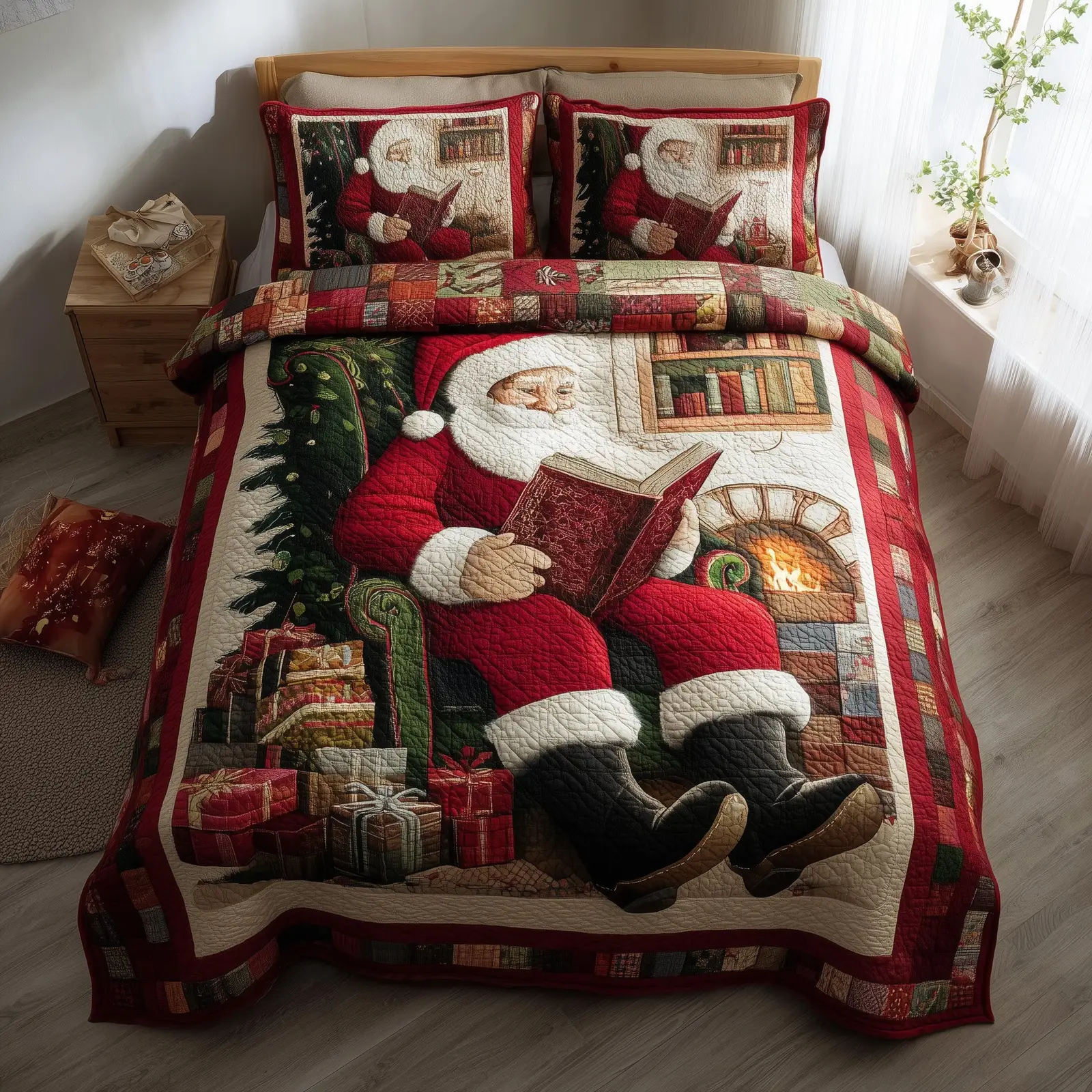 Santa Home Christmas Quilted Bedding Set Duvet Cover Bedspread Santa Claus Theme Gifts For Christmas