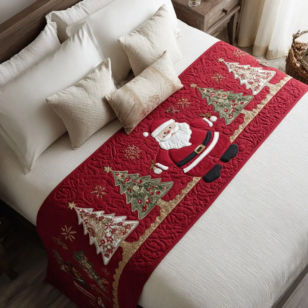 Santa Parade Quilted Bed Runner Christmas Parade Joy Gift for Kids