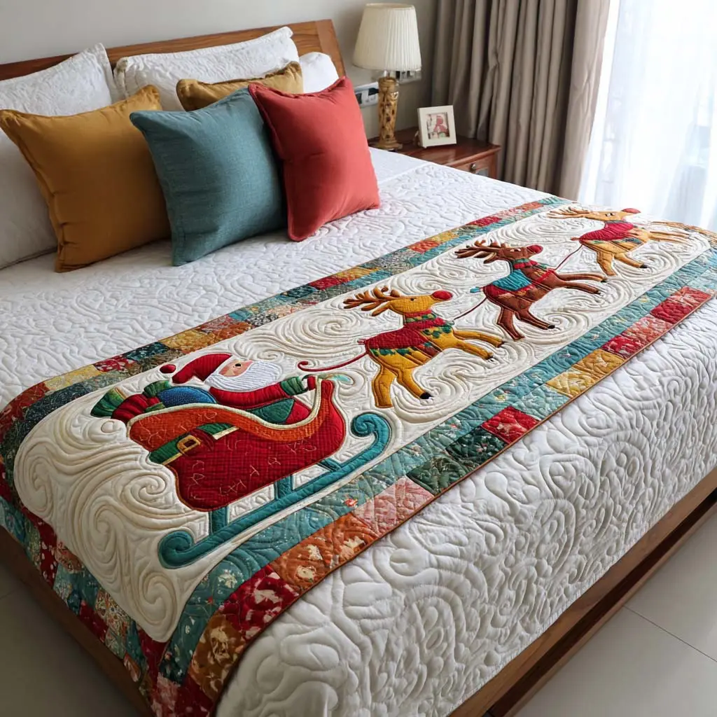 Santa Sleigh Quilted Bed Runner Santa Sleigh Theme Gift for Kids