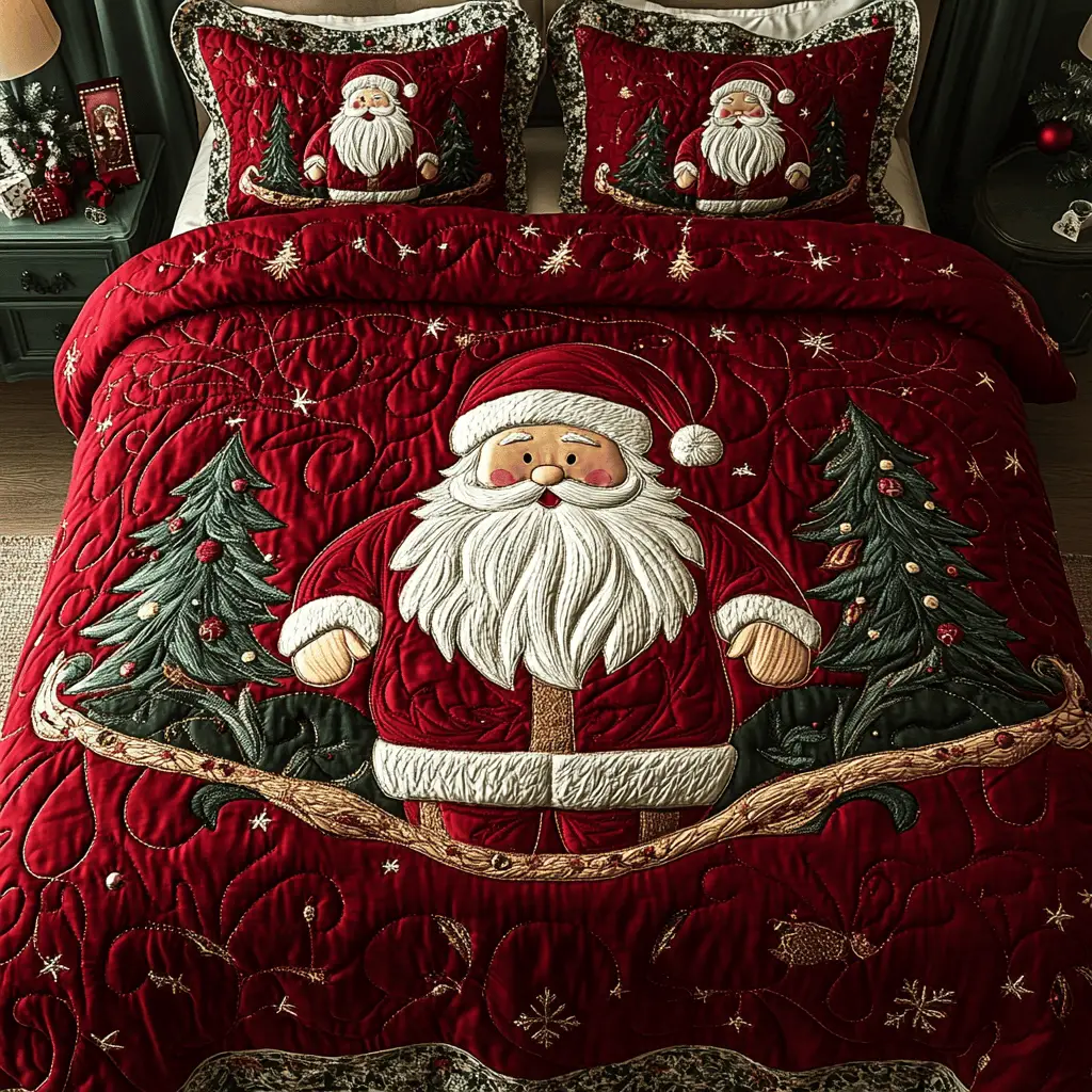 Santa Sleigh Ride Quilt Bedding Set Holiday Season King Size Bed Set Christmas Gifts For Wife