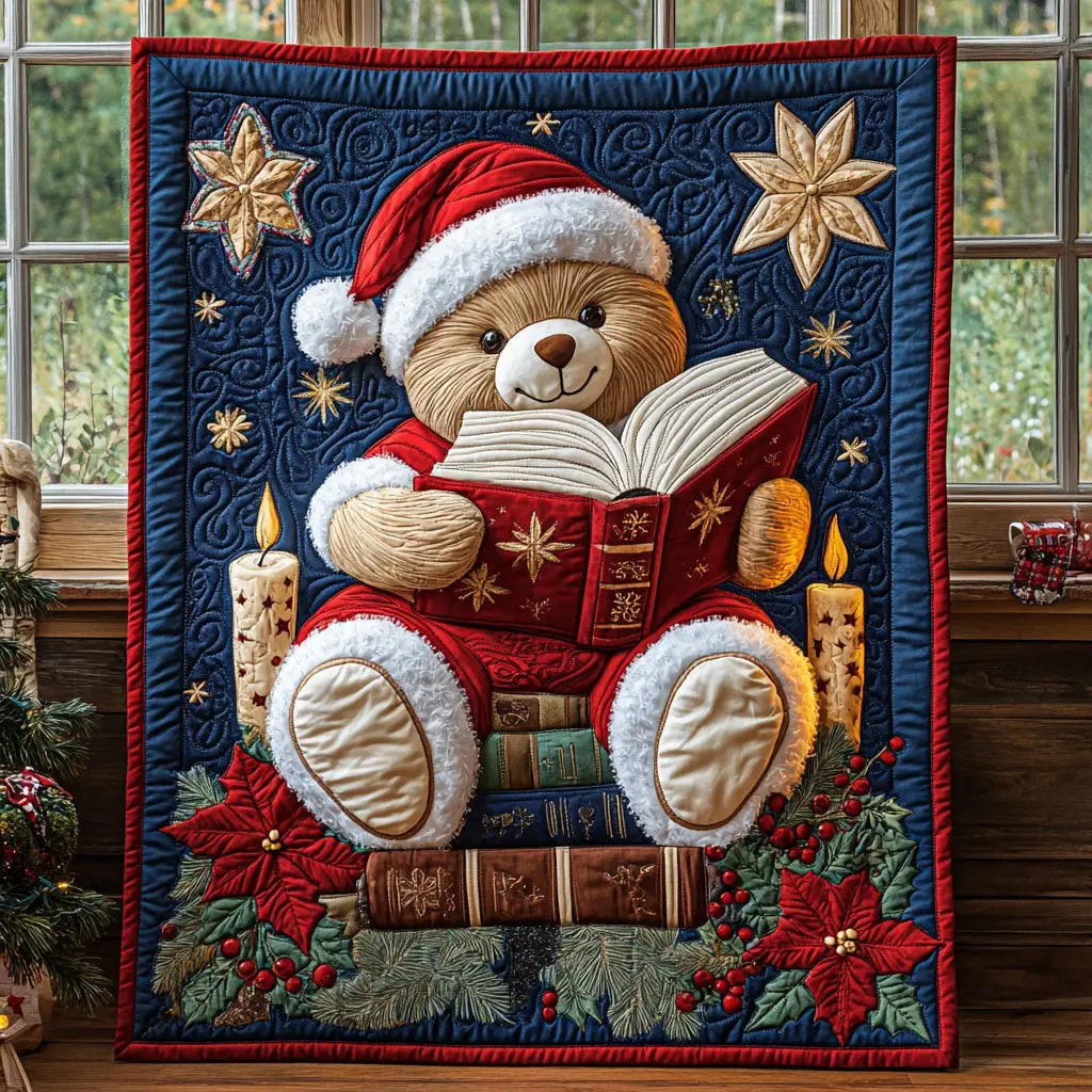 Santa Teddy Quilt Lovely Quilt Blanket Gift for Holiday Celebrations