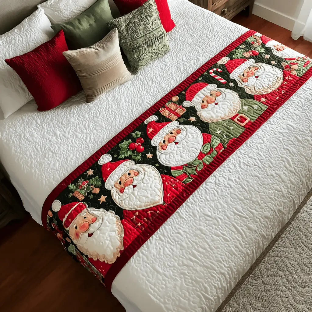 Santa Wonder Quilted Bed Runner Santa Wonder Illustration Holiday Gift for Friends