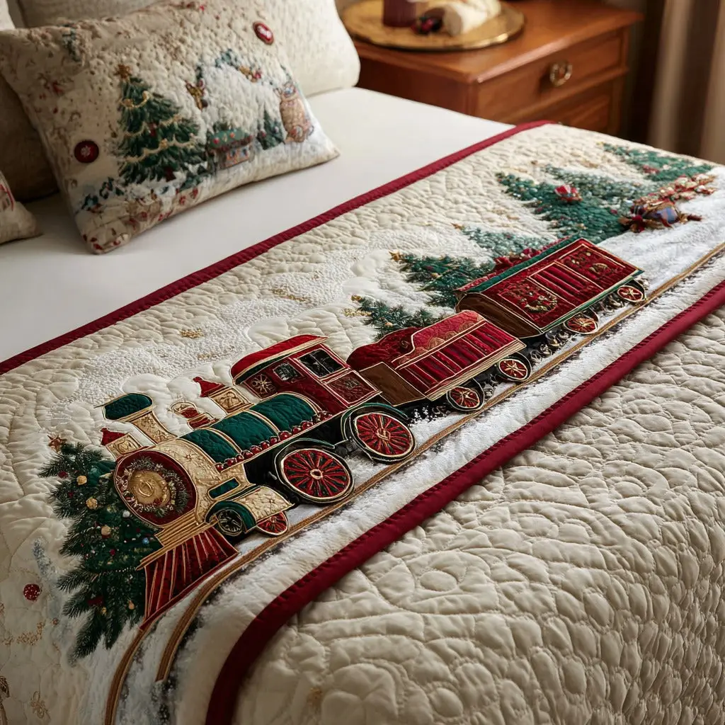 Santa Wonderland Quilted Bed Runner Magical Santa Wonderland Christmas Gift for Friends