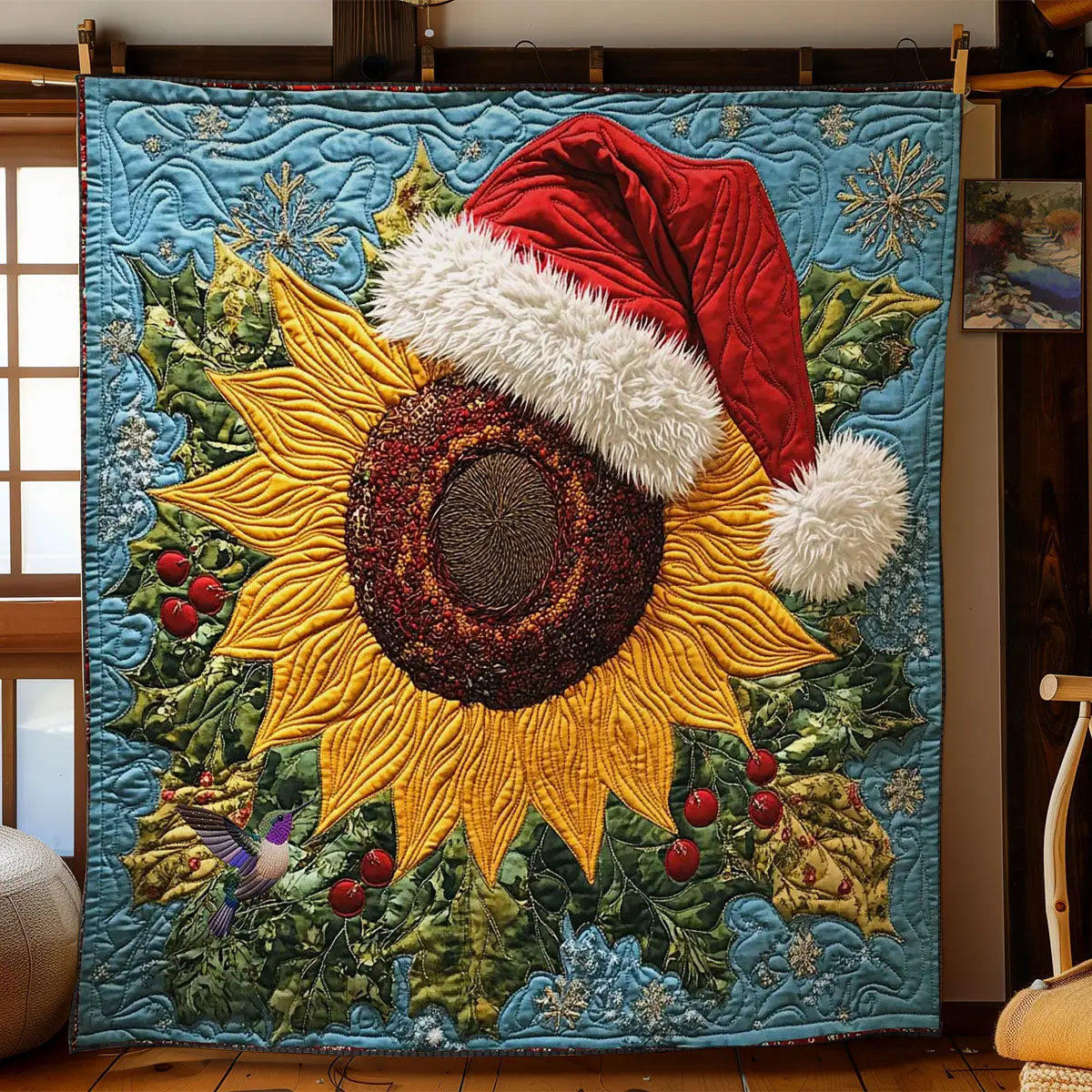 Santas Sunflower Joy Quilt Warm and Stylish Quilt Blanket for Winter Nights