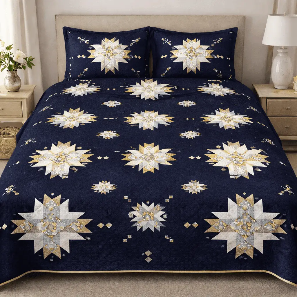 Sapphire Starfall Quilt Bedding Set Navy Duvet Covers Gift for Mother In Law