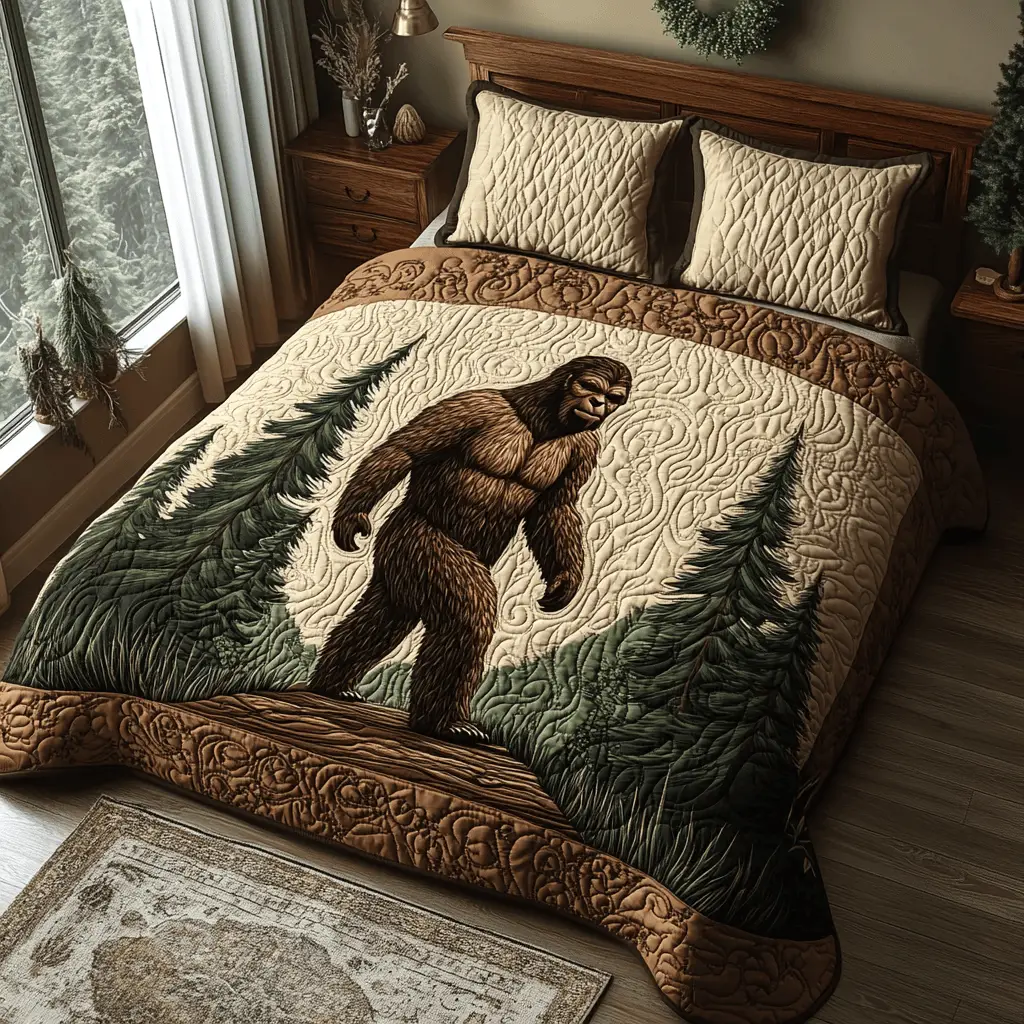 Sasquatch Grove Quilted Bedding Set Forest Theme Duvet Covers Father's Day Gifts For Grandpa