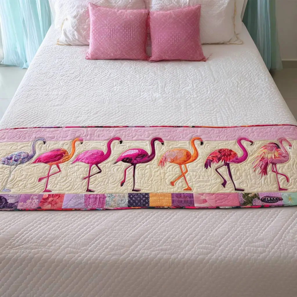 Sassy in Pink Quilted Bed Runner Sassy Pink Flamingo Gift