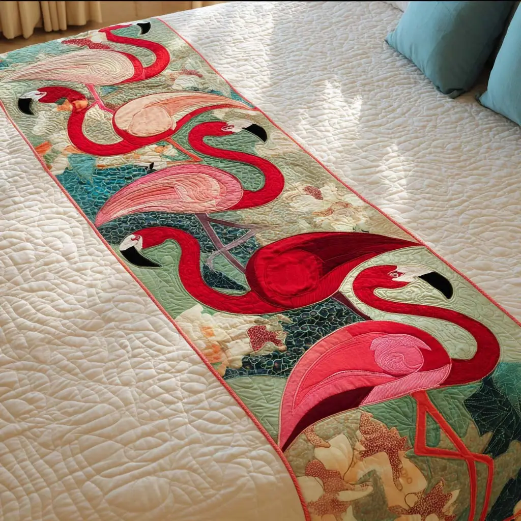 Scarlet Stroll Quilted Bed Runner Scarlet Stroll Floral-Themed Gift