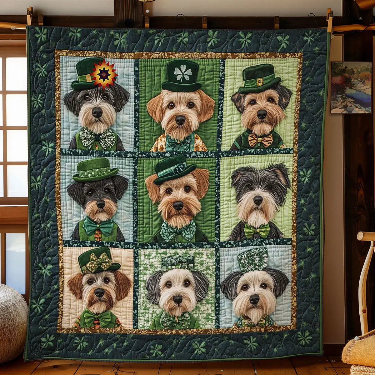 Schnauzer Clover Fest Quilt Blanket Unique Throw Blanket Cute St Patricks Day Ideas