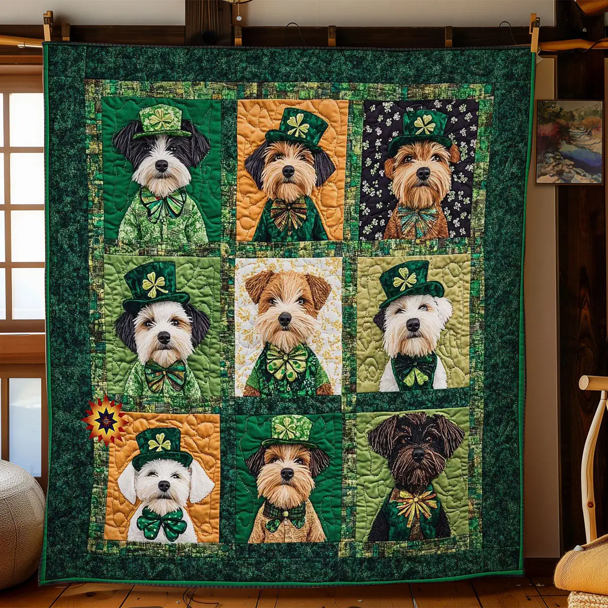 Schnauzer Shamrock Quilt Blanket Unique Throw Blanket Great Gift Ideas For St Patrick's Day